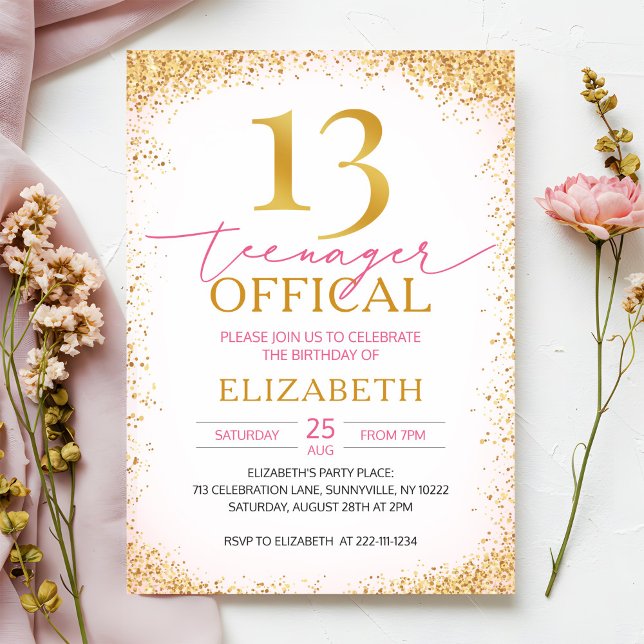 Convites Namorada Rosa 13 Birthday (Criador carregado)