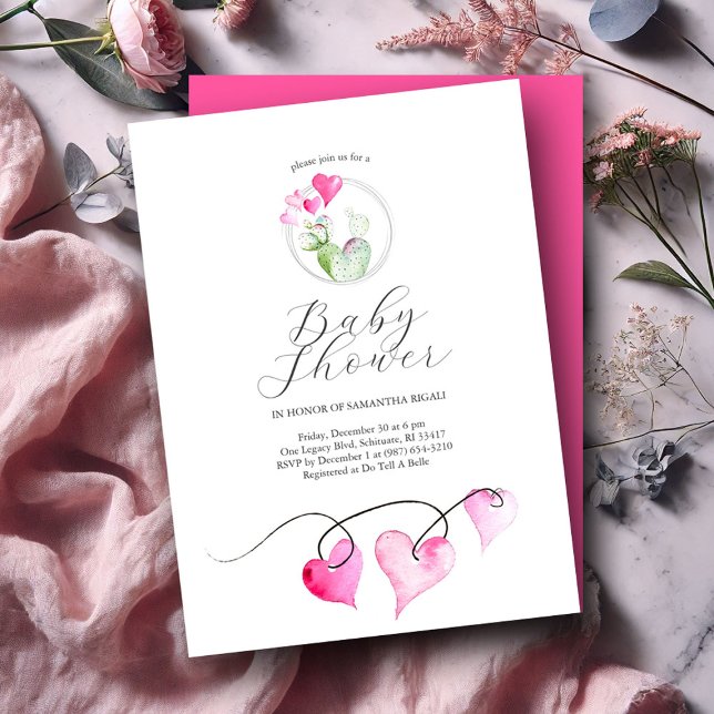 Convites Namorados - Chamadas de Bebê (Valentines baby shower invitations features watercolor heart art Victoria Grigaliunas DoTellABelle)
