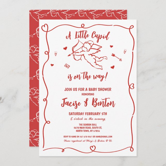 Convites Namorados Cupid Red Boy Love (Frente/Verso)