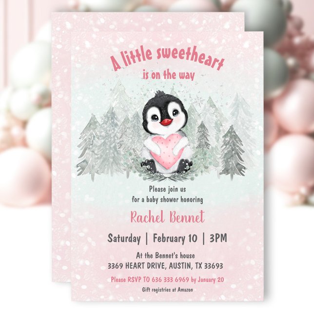 Convites Namorados de inverno Swetheart Chá de fraldas (Winter Sweetheart Valentines Girl Baby Shower Invitation)
