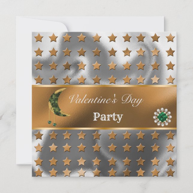 Convites Namorados de Lua Khaki - Flor de Prata Laranja (Frente)