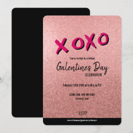 Convites Namorados do Glitter Virtual Galentine Rosa Dourad