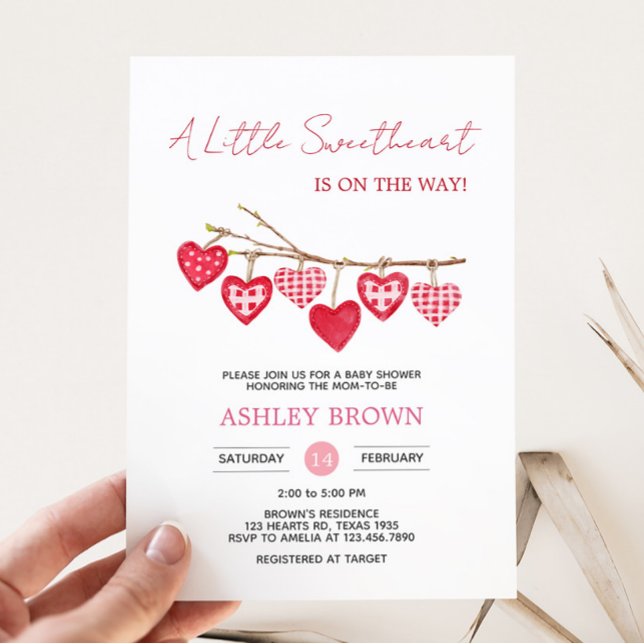 Convites Namorados Little Swetheart Chá de fraldas (Pink and Red Sweetheart Baby Shower Invitation)