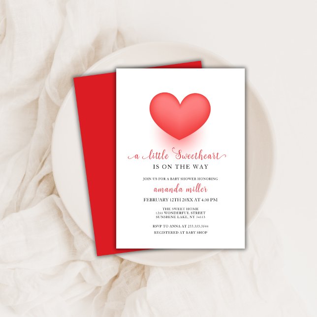 Convites Namorados Red Simple Little Swetheart (Red Simple Little Sweetheart Valentine Baby Shower Invitation)