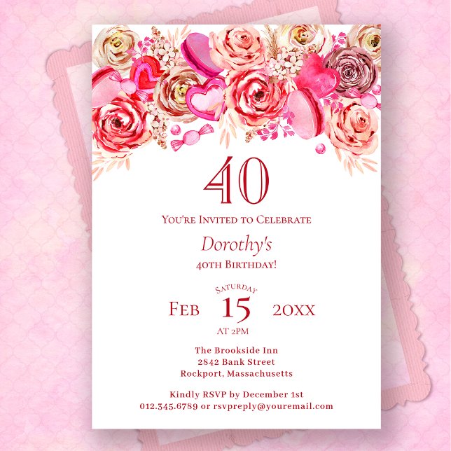 Convites Namorados rosa rosa rosa aniversário de 40 anos (Criador carregado)