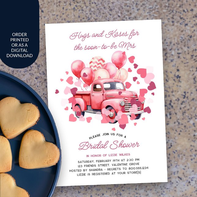 Convites Namorados Rosa Vintage (Valentine Bridal Shower Invitation with pink vintage truck and love hearts)