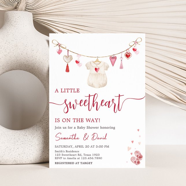 Convites Namorados Swetheart Chá de fraldas (A Little Sweetheart Valentine Baby Shower Invitation)