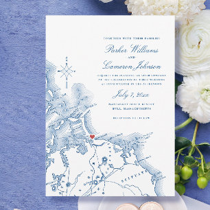 Convites Nantasket Beach Resort Map Elegante Casamento de M