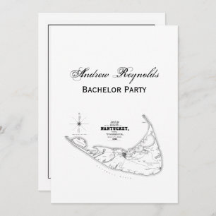 Convites Nantucket Island MÃE Vintage Map Black