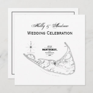 Convites Nantucket Island MÃE Vintage Map Black
