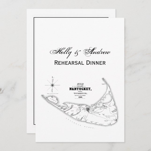 Convites Nantucket Island MÃE Vintage Map Black (Frente/Verso)