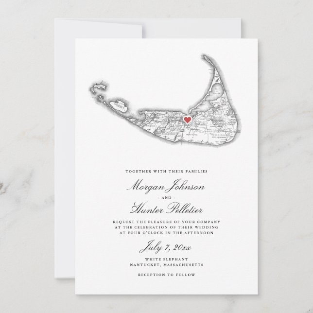 Convites Nantucket MÃE Map Casamento Negro e Branco Elegant (Frente)