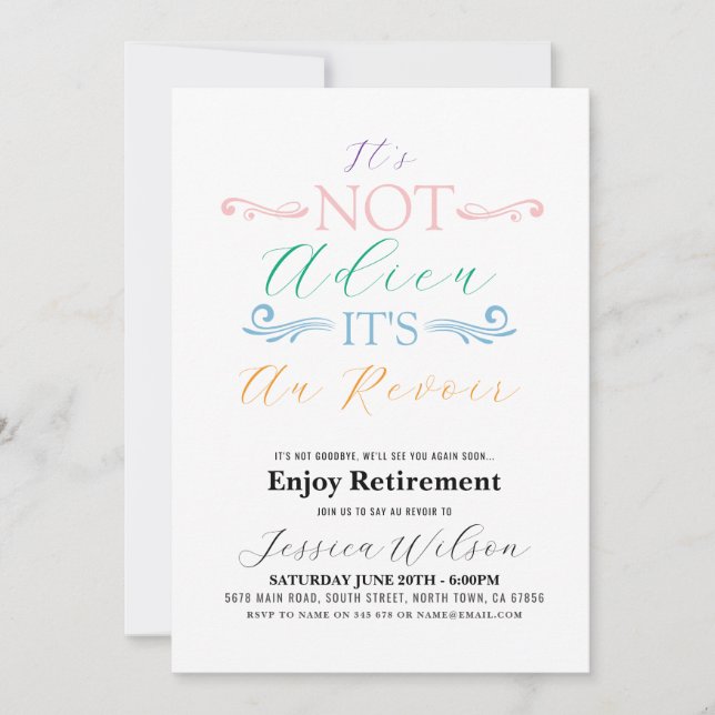 Convites Não é Adieu, é a Festa de Au Revoir. (Frente)