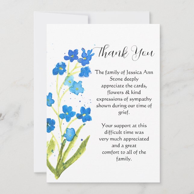Convites Não me Esqueça Azul Floral Funeral Morte Obrigado  (Frente)