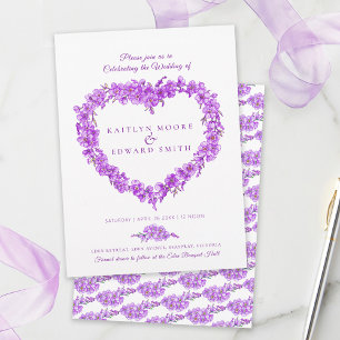 Convites Não-me-esqueças coração arte casamento roxo branco
