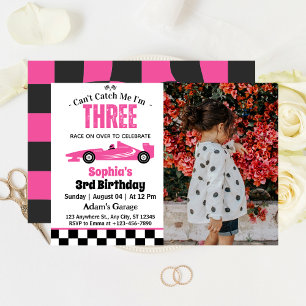 Convites Não Pode Me Pegar Carro de Corrida Rosa Menina 3º