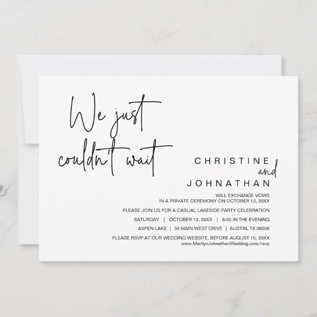 Convites Não podíamos esperar, Festa de Elopemento de Casam (Frente)