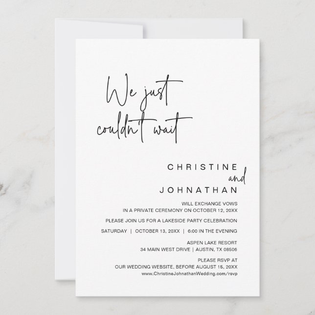 Convites Não podíamos esperar, Festa de Elopemento de Casam (Frente)