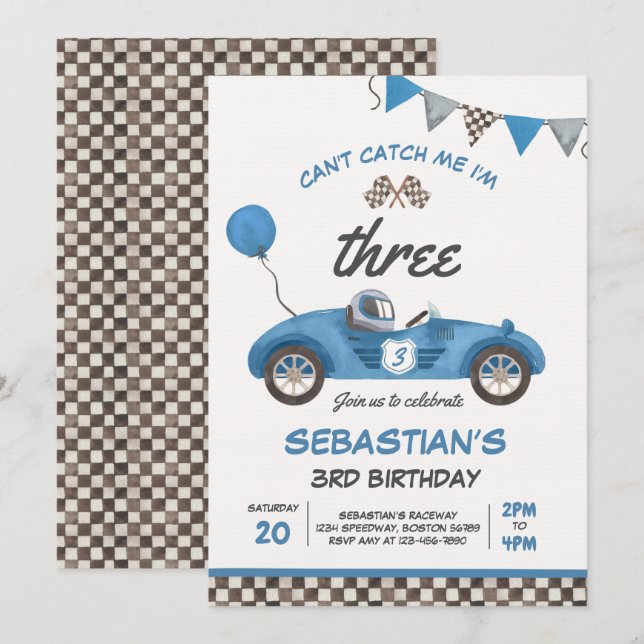 Convites Não posso me pegar, sou três aniversário de 3 anos (Frente/Verso)