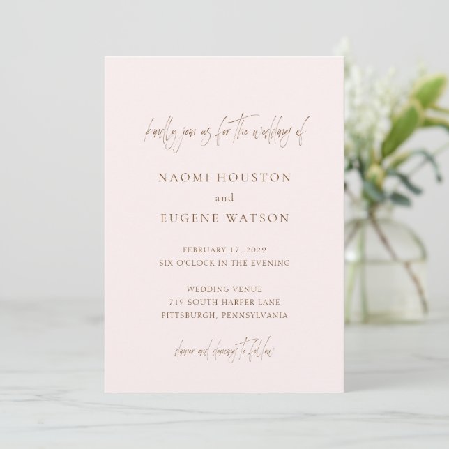 Convites Naomi Pink Typografia Moderno Casamento (Em pé/Frente)
