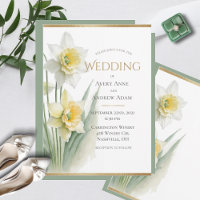 Narcisos Florais Brancos Aquarelas Casamento Moder