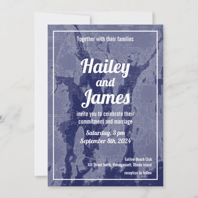 Convites Narragansett Bay Newport Vintage Map Invt (Frente)