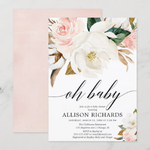 Convites Narrativa rústica branca e rosa-pincel magnólia 