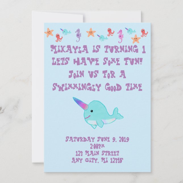 Convites Narwhal personalizou (Frente)