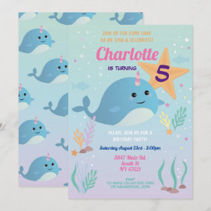 Convites Narwhale Festa de aniversário Piscina Beach Nataçã