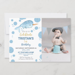 Convites Narwhat Birthday Photo Invitation Boy