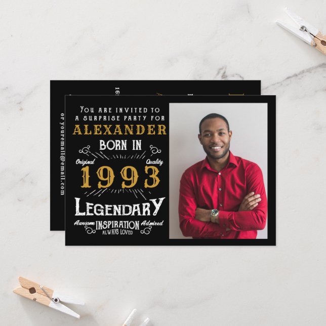 Convites Nascer aniversário de 30 anos 1993 Foto Dourada Re (Frente/Verso In Situ)