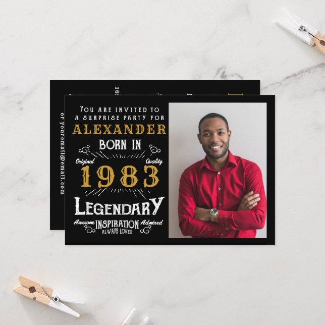 Convites Nascer aniversário de 40 anos 1983 Foto Retroativa (Frente/Verso In Situ)