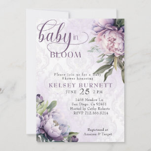 Convites Nascer ao Chá de fraldas floral roxo de Bloom