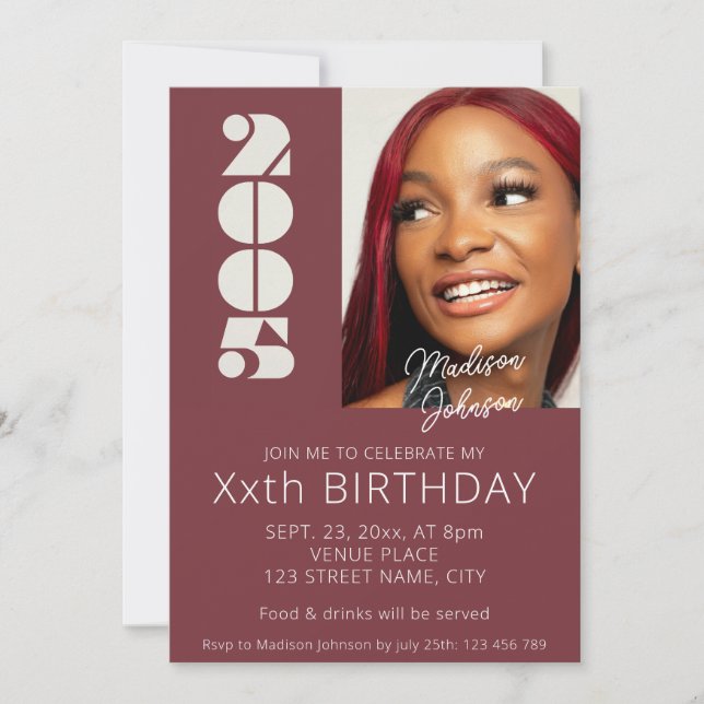 Convites nascer de 20 de aniversário em verde 2005 (Frente)