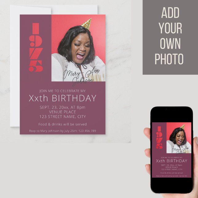 Convites nascer de 50 anos em 1975, roxo (Criador carregado)