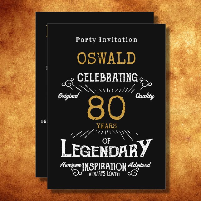 Convites Nascer de Aniversário Legendário Retro Dourado Pre (For those celebrating their 80th birthday we have the ideal birthday party invitation)