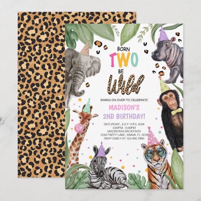 Convites Nascer DOIS Ser segundo aniversário Safari Selvage (Frente/Verso)