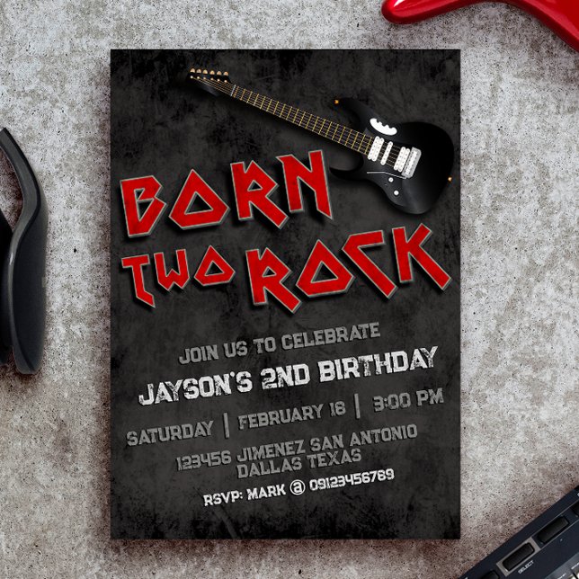 Convites Nascer Duas Rochas - segundo aniversário (Born Two Rock - Boy 2nd Birthday Invitation)