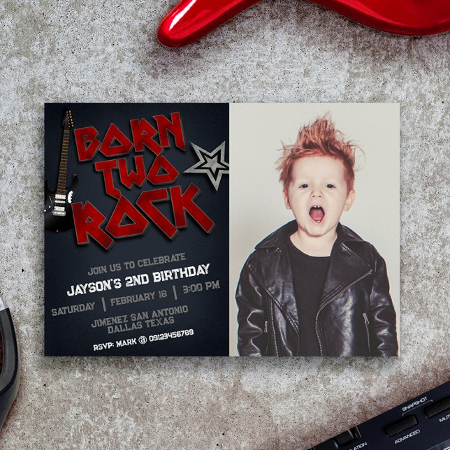 Convites Nascer Duas Rochas - segundo aniversário com Paisa (Born Two Rock - 2nd Birthday w/ Picture Landscape Invitation)