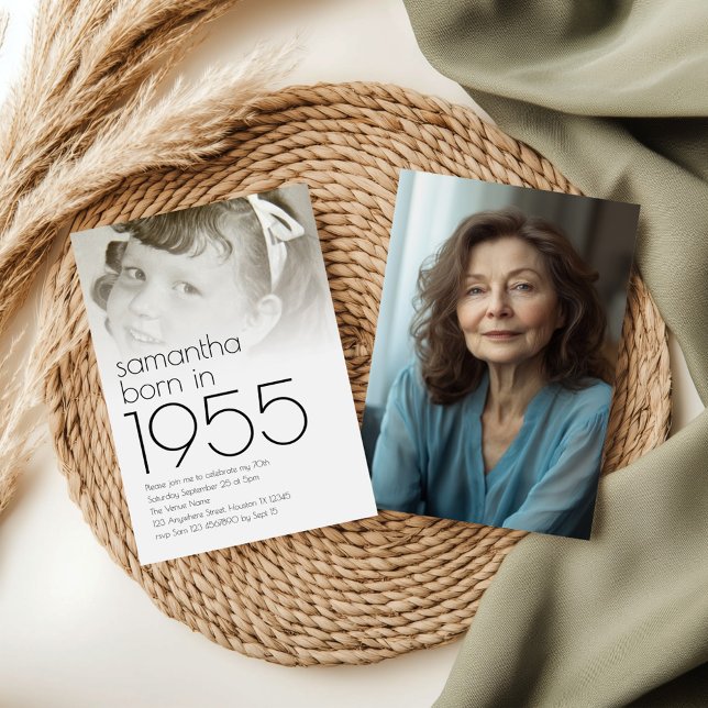 Convites Nascer em 1955 Overlay 2 Photos Festa de aniversár (Front and back view)