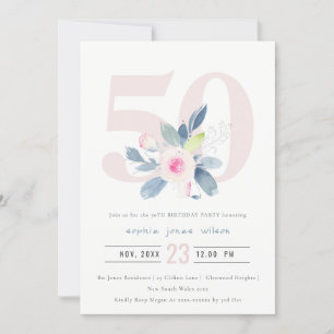 CONVITES NASCIDO AZUL DE AQUA SUJA FLORAL 50º ANIVERSÁRIO
