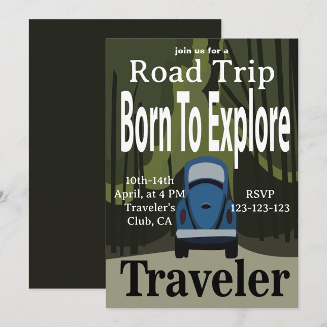 Convites Nascido Para Explorar Viagem De Carro (Frente/Verso)