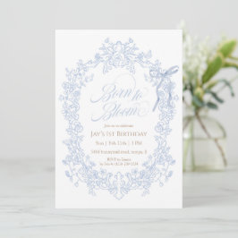 Convites Nascido para Florescer Azul Floral Aniversário