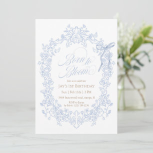 Convites Nascido para Florescer Azul Floral Aniversário