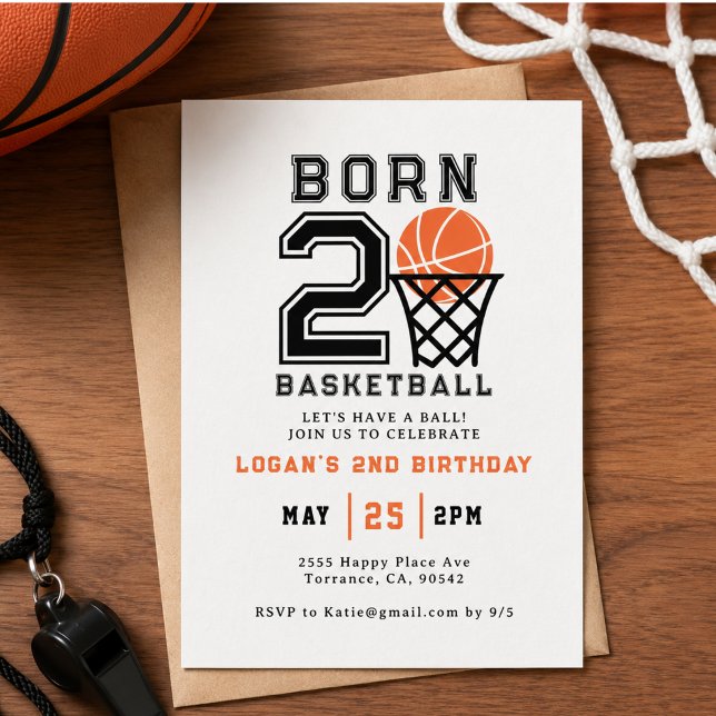 Convites Nascido para o Basquete | Esportes  2º Aniversário (Born 2 Basketball | Sports Boy's 2nd Birthday Invitation)