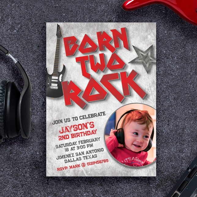 Convites Nascido para Rock com Imagem (Born Two Rock with Picture Invitation)