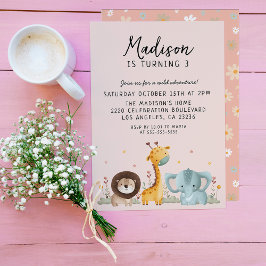 Convites Nascimento de Animais Selvagens de Festa Menina