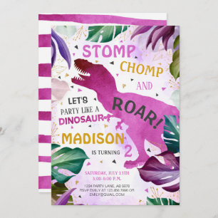 Convites Nascimento de T Rex Dinossaur Girl