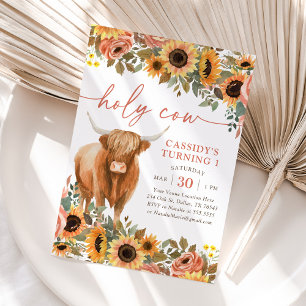 Convites Nascimento de Vaca Floral Sunflower Highland