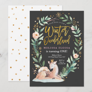 Convites Nascimento de Veado Dourado Pink Woodland de inver